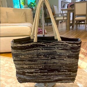 Anthropologie MaybelleHandmade Denim Woven LargeBag Tote Beach